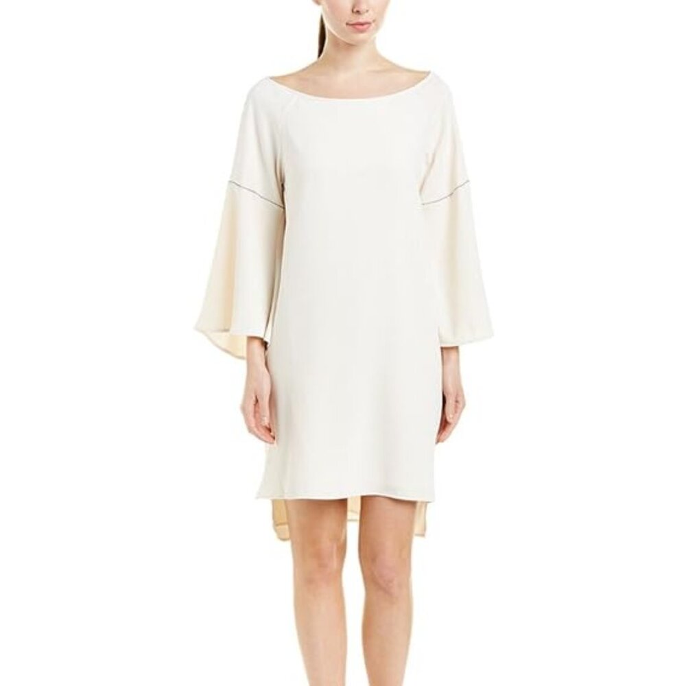 NWT Halston Heritage flounce-sleeve boatneck dress with embroidery